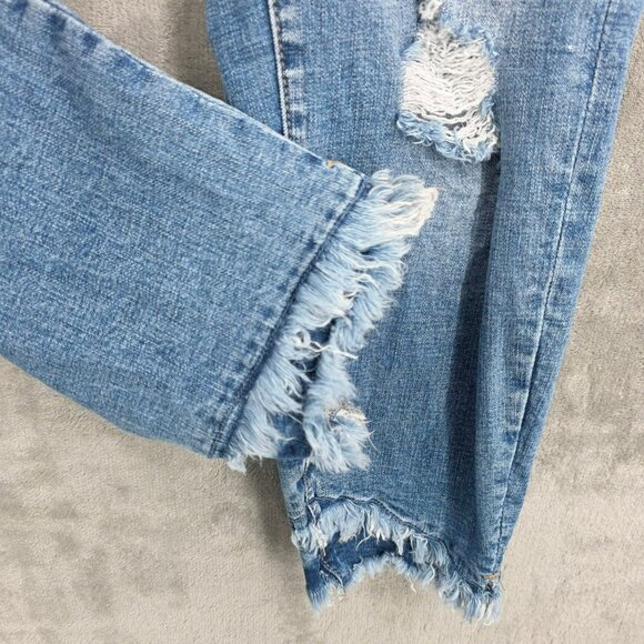 Kancan Mid Rise Ankle Skinny Jeans 3XL Medium Wash Blue Distressed Frayed Hems - Picture 7 of 11